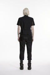 Black Cut-Out Lace-Up Slim Mesh Buckled Eyelet Men's Punk Handsome Vest - Product - 9