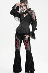 Black Long Sleeves Hollow Ripped Women's Gothic Blouse - Product - 9