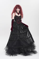Black Sleeveless Multi-Layered Embroidery Pearl Women's Gothic Slip Dress - Product - 8