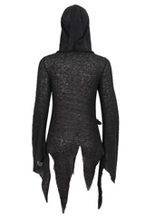 Black Vintage Hooded With Leather Details Women's Punk Jackets - Product - 7