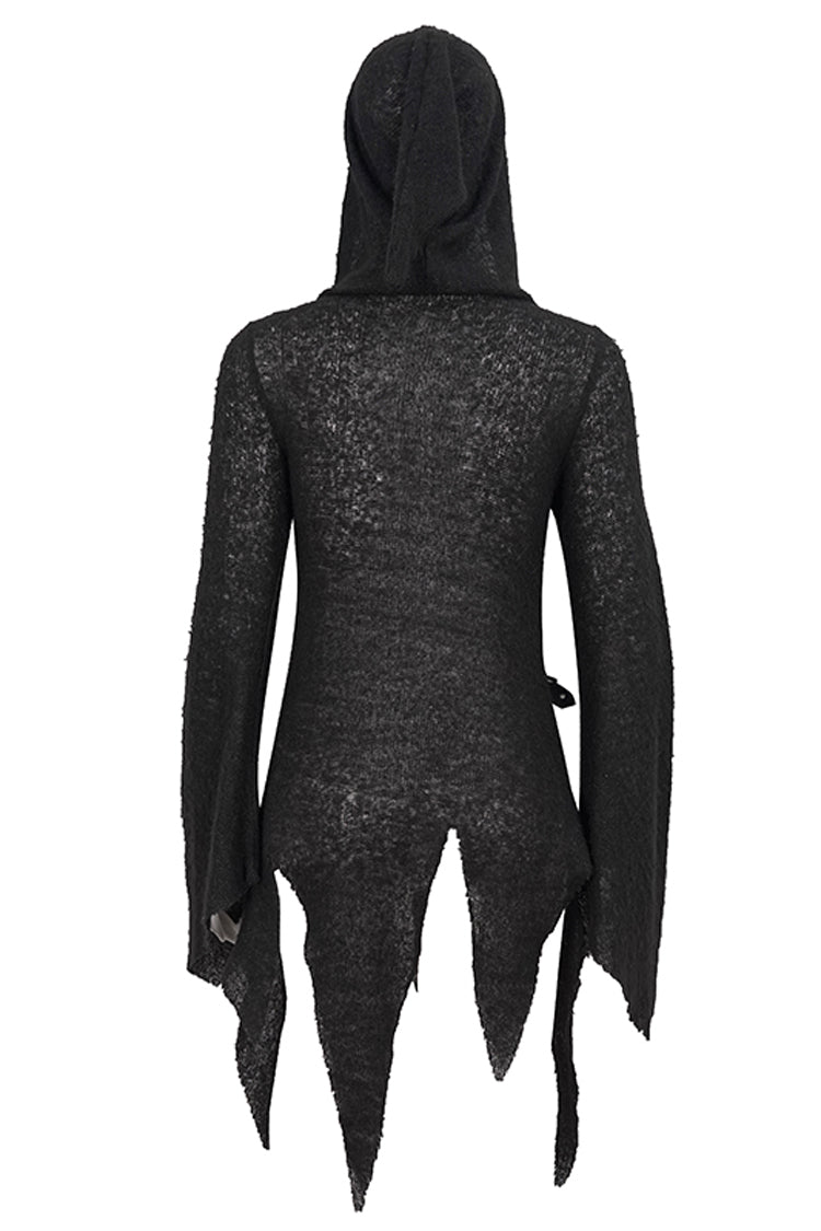 Black Vintage Hooded With Leather Details Women's Punk Jackets - Product - 7