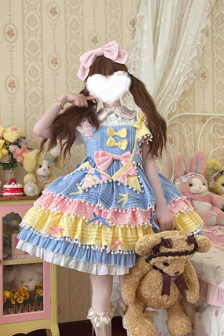 Yellow/Blue/Pink Cute Candy Bowknot Sweet Lolita Jsk Dress (Includes Pennant) - Product - 3