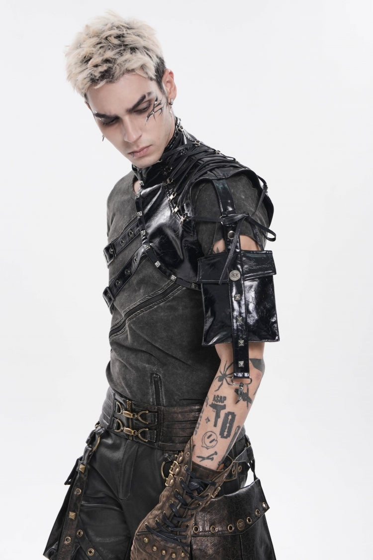 Black Lace-Up Slim Asymmetric Buckled Eyelet Men's Punk Cool Accessory Body Harness - Product - 8