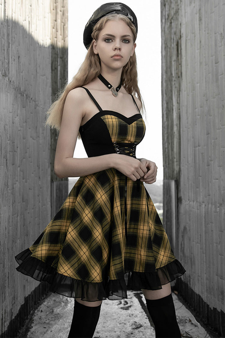 Lattice Plaid Stitching Binding Women's Steam Punk Strap Dress - Product - 6