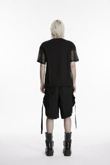 Black Buckled Men's Punk Shorts WIth Big Pocket - Product - 3