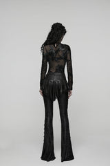 Black Printed Lace Slim Faux Two-Piece Women's Gothic Flared Pants - Product - 5