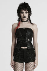 Black Lace-Up Buckle Overbust Women's Punk Corset - Black - 1
