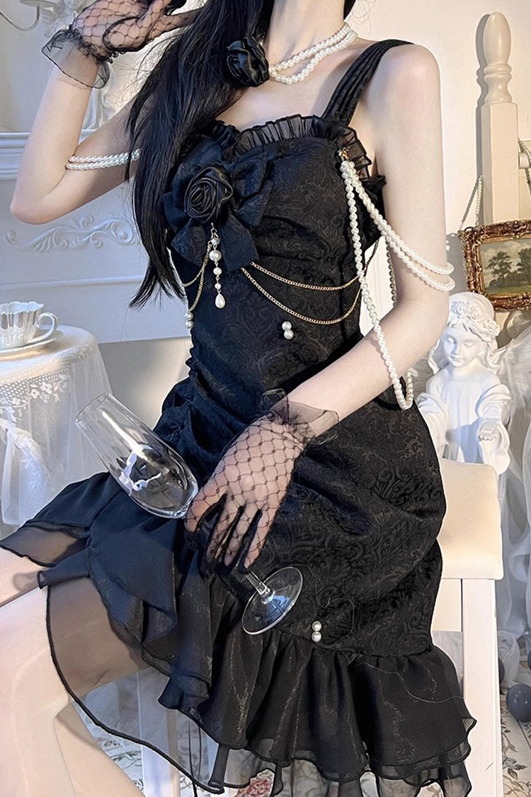 Camellia Rose Ruffle Asymmetric Gothic Chinese Style Elegant Lolita Jsk Dress 3 Colors - Product - 2