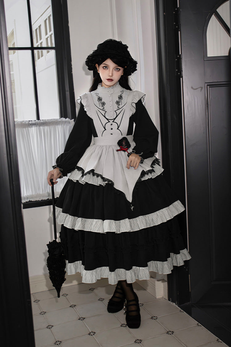 [Castle Night] Long Sleeves Ruffle Embroidery Gothic Lolita Dress 2 Colors - Product - 10
