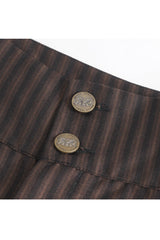 Brown High Waisted Lace-Up Striped Men's Gothic Pants - Product - 8