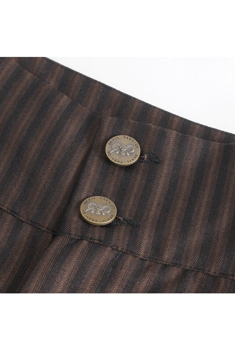 Brown High Waisted Lace-Up Striped Men's Gothic Pants - Product - 8