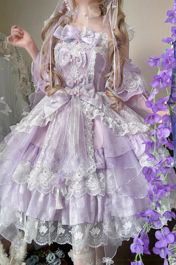 Purple Spring Waters Reflecting Pear Blossoms Ruffled Embroidered Open-Front Bow Lace Sweet (Dress Only) detail view 4