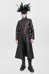 Black/Red Stand Collar Zipper Straps Eyelet Men's Punk Coat - Product - 9