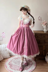 Rose Red [Sakura’s Spring Resonance] Sleeveless Ruffled Bow Sweet Lolita Jsk Dress (Long Version) - Product - 5