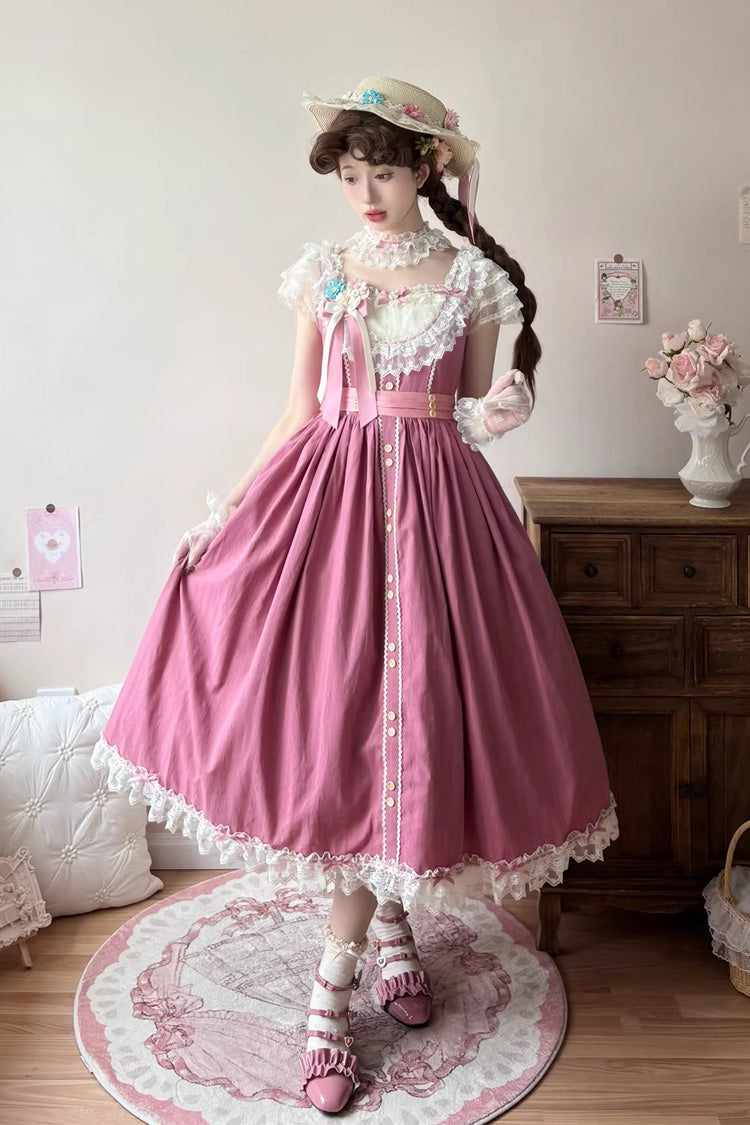 Rose Red [Sakura’s Spring Resonance] Sleeveless Ruffled Bow Sweet Lolita Jsk Dress (Long Version) - Product - 5