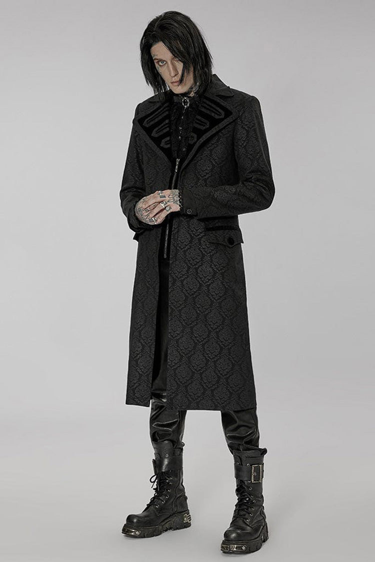 Black Punk Woven Print Large Collar Simple Atmospheric Long Men's Coat - Product - 4