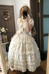 Apricot [Heart In Love] Multi-Layered Ruffled Bow Sweet Lolita Jsk Dress - Product - 7