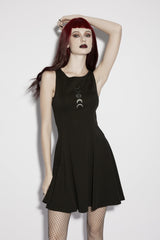 Black Off Shoulder Sleeveless Women's Gothic Moon Phase Printed Dress Graduation Dress - Product - 7