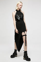Black Off Shoulder Sleeveless Jacquard Lace Slim Irregular Women's Punk Dress - Product - 3