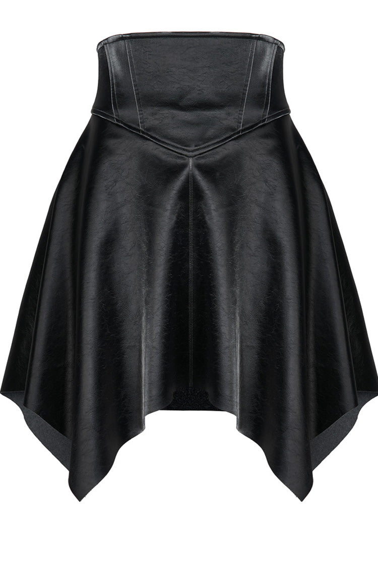 Black Glossy Cortex Waist Seal Square Hem High Waist Women's Gothic Skirt - Product - 5