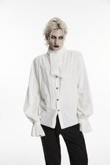 White Stand Collar Long Puff Sleeves Jacquard Detachable Tie Men's Gorgeous Shirt - White - 1