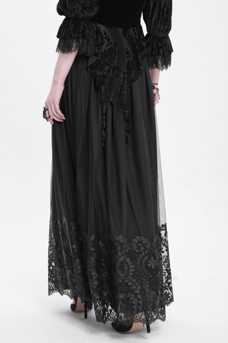 Black Stitching Floral Mesh Women's Gothic Skirt - Product - 3
