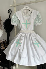 Light Green [Mint Prescription] Stand Collar Short Sleeves Vertical Stripe Printed Bow Sweet Lolita Nurse Dress - Product - 22