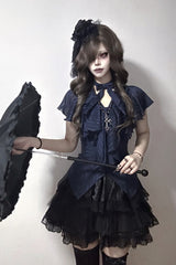 Blue Ruffled Bow Gothic Japanese Lolita Blouse - Product - 3