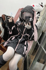 Black/Pink Chip Hacker Cyberpunk Functional Print Hooded Jirai Kei Japanese Sports Coat - Product - 2
