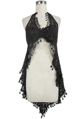 Black Frilly Tassel Hem Halter Lace Women's Gothic T-Shirt - Product - 8