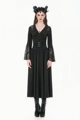 Black Women's Gothic High Waisted Embroidered Gathered Maxi Skirt - Product - 7
