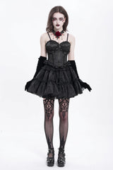 Black Sleeveless Ruffle Embroidery Lace-Up Women's Gothic Tank Top - Product - 5