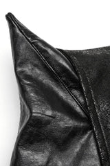 Black Stand Collar Zipper Faux Leather Sharp Shoulders Mens Steampunk Short Coat - Product - 8