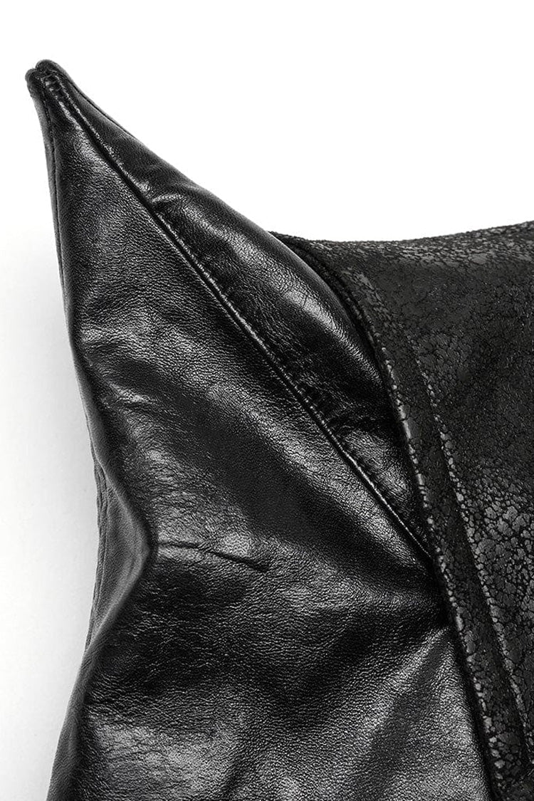 Black Stand Collar Zipper Faux Leather Sharp Shoulders Mens Steampunk Short Coat - Product - 8