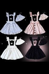 [Dolls Only] Ruffle Bowknot Lace Lace-Up Sweet Jirai Kei Strap Dress 4 Colors - Pink - 2