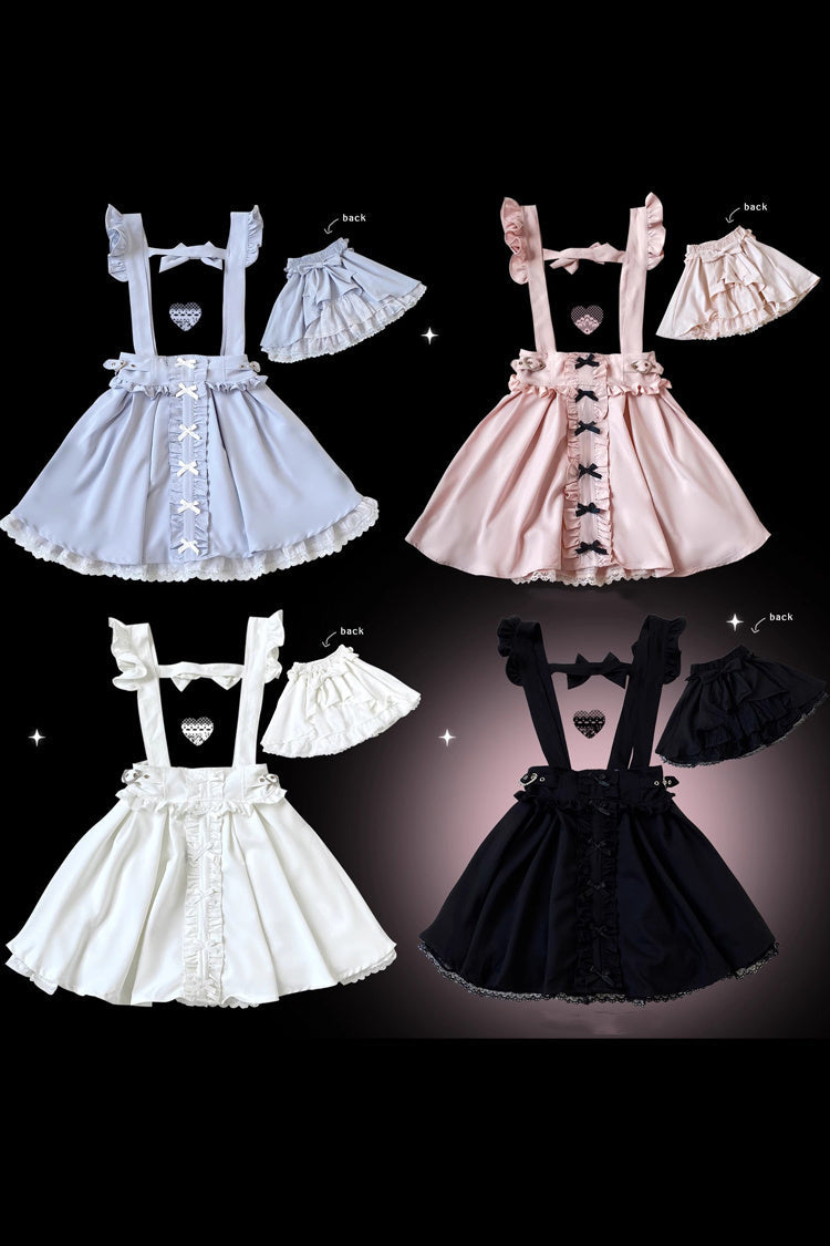 [Dolls Only] Ruffle Bowknot Lace Lace-Up Sweet Jirai Kei Strap Dress 4 Colors - Pink - 2