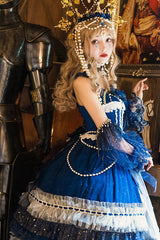 Blue Gorgeous Starry Sky Bowknot Pearl Chain Decoration Multi-Layer Ruffled Sweet Lolita JSK Tiered Dress - Product - 6