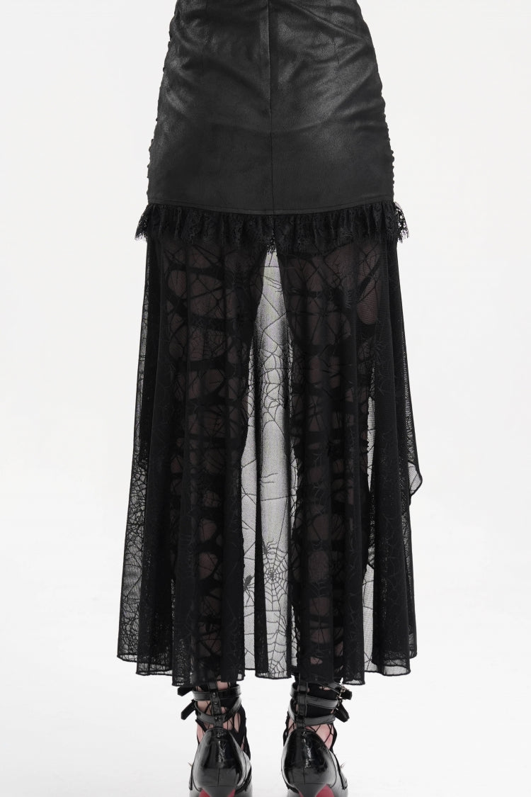 Black Chain Lace Irregular Hem Mesh Women's Gothic Skirt - Product - 4