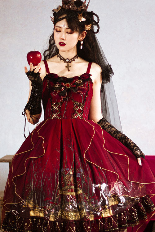 Red Decaying Forest Round Collar Bowknot Ruffled Classic Lolita JSK Dress - Product - 2