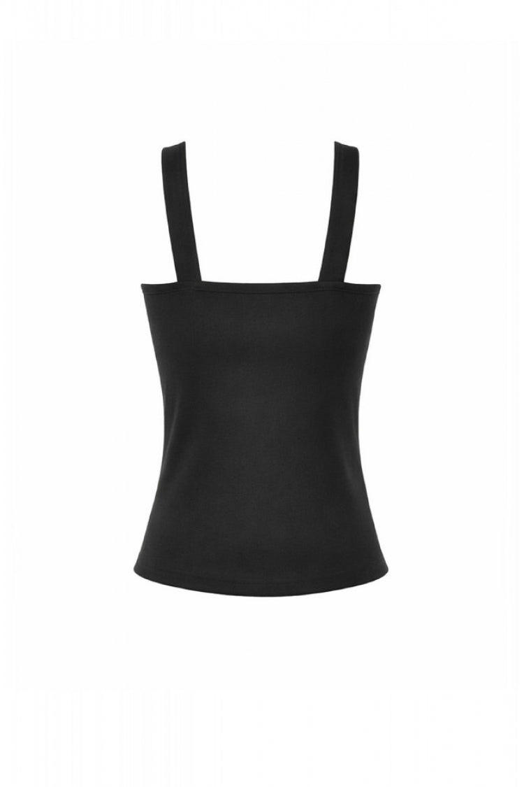 Black Women's Punk Sleeveless Studded Pentagram Sheer Mesh Splice Tank Top - Product - 12