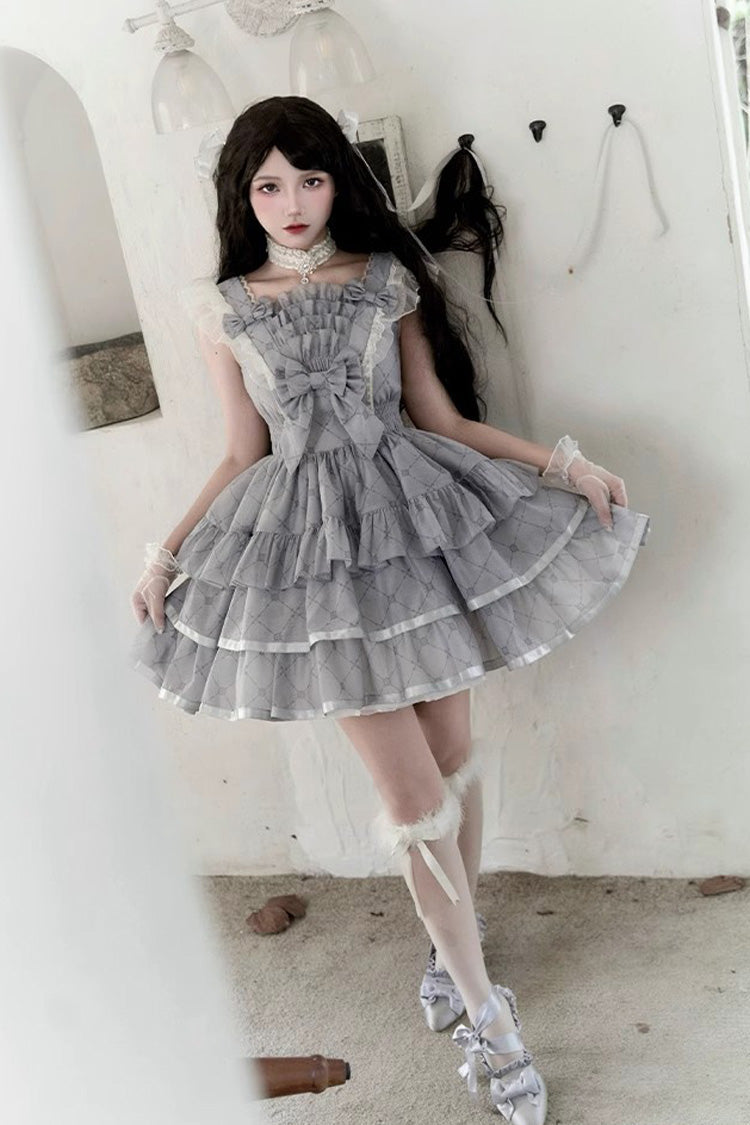 Grey Sleepless Dreams Multi-layer Print Ruffle Bowknot Sweet Elegant Lolita Jsk Dress - Product - 2