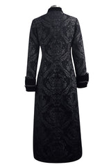 Black Gothic Patterned Metal Buttons Mens Velveteen Long Coat - Product - 6