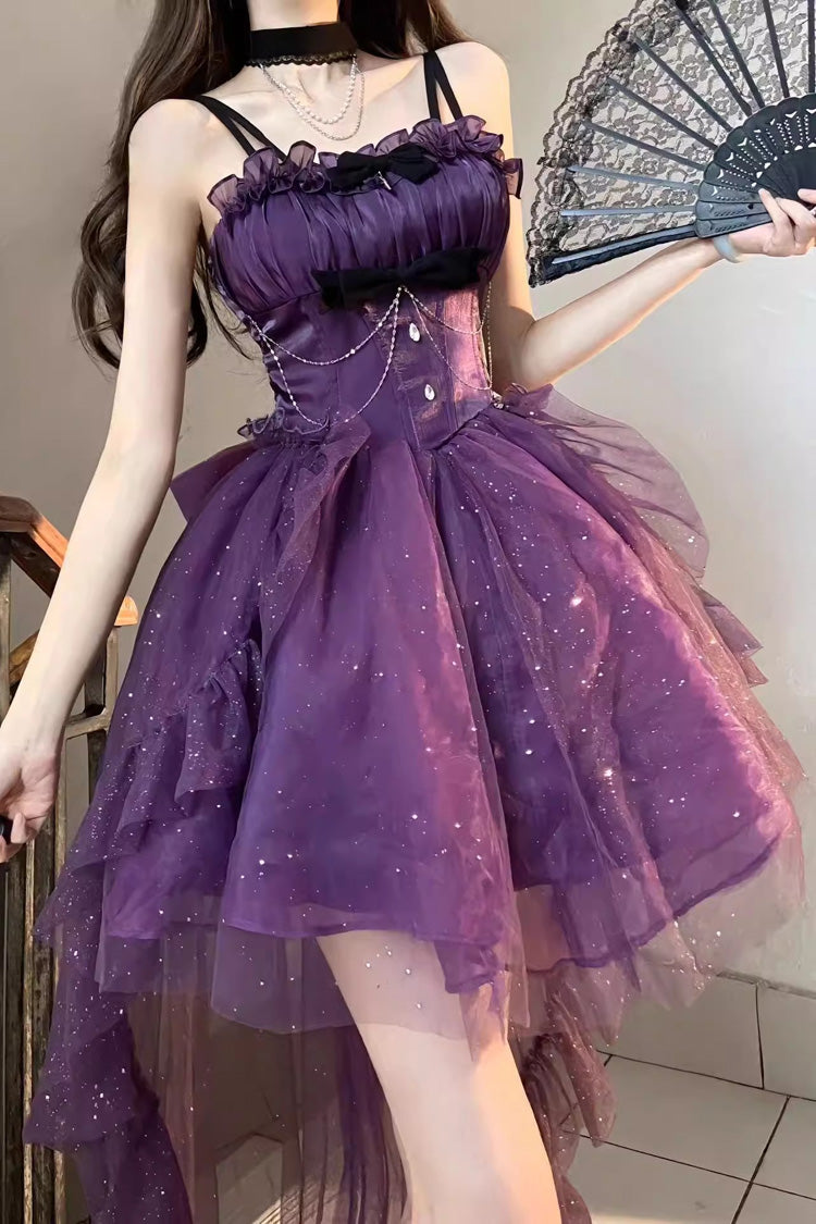Purple Shining Bowknot Irregular Sweet Princess Gorgeous Lolita Jsk Dress (Include Train) - Purple - 1