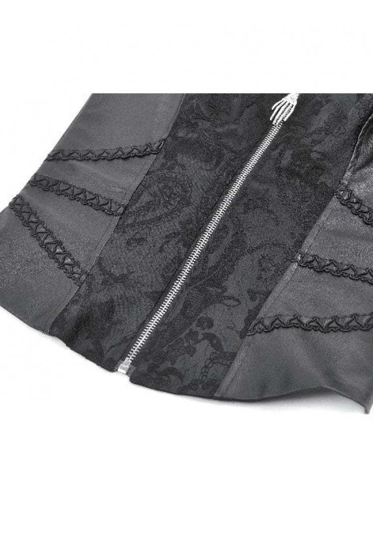 Black Jacquard Buckled Straps Zippered Women's Punk Vest - Product - 14