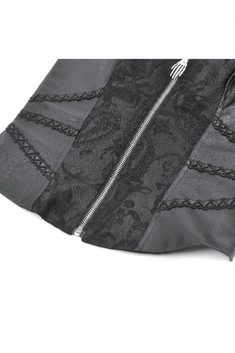 Black Jacquard Buckled Straps Zippered Women's Punk Vest - Product - 14