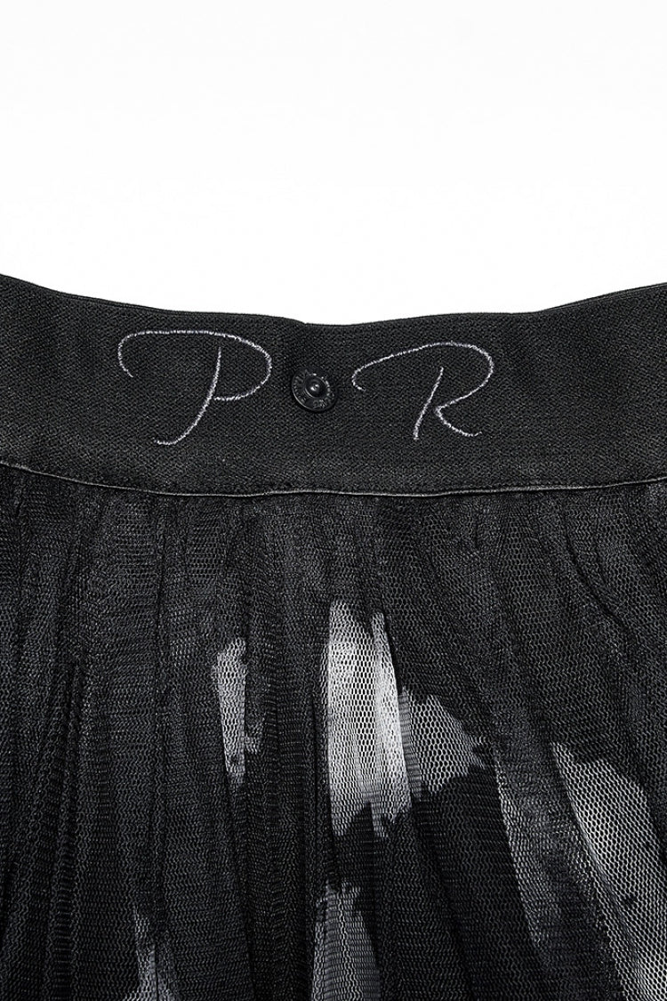 Rose Print Embroidery Stitching Lace Sheer Mesh Women's Gothic Skirt 2 Color - Product - 13