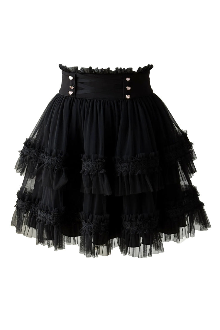 Black/White [Snow Velvet Bunny] Short Sleeves Double-Layered Ruffled Bow Lace Plus Size Japanese Sailor Collar Two-piece Set - Skirt(Only) - 12