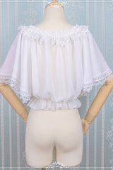 White Chiffon Boat Neck Half Sleeves Sweet Lolita Blouse - Product - 3