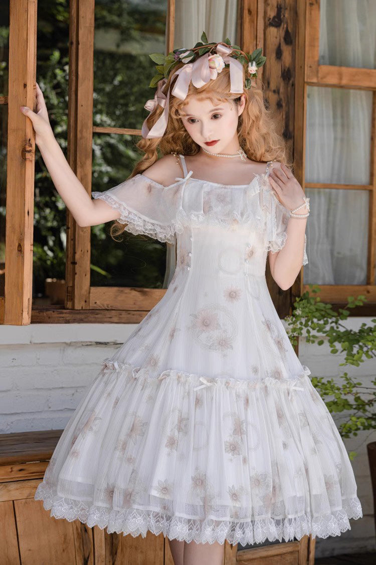 Witte zonnebloemdansprint Zoete elegante prinses (alleen jurk) detailweergave 8