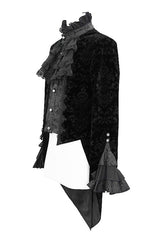 Black Court Pattern Stand Collar Gothic Mens Coat - Product - 5